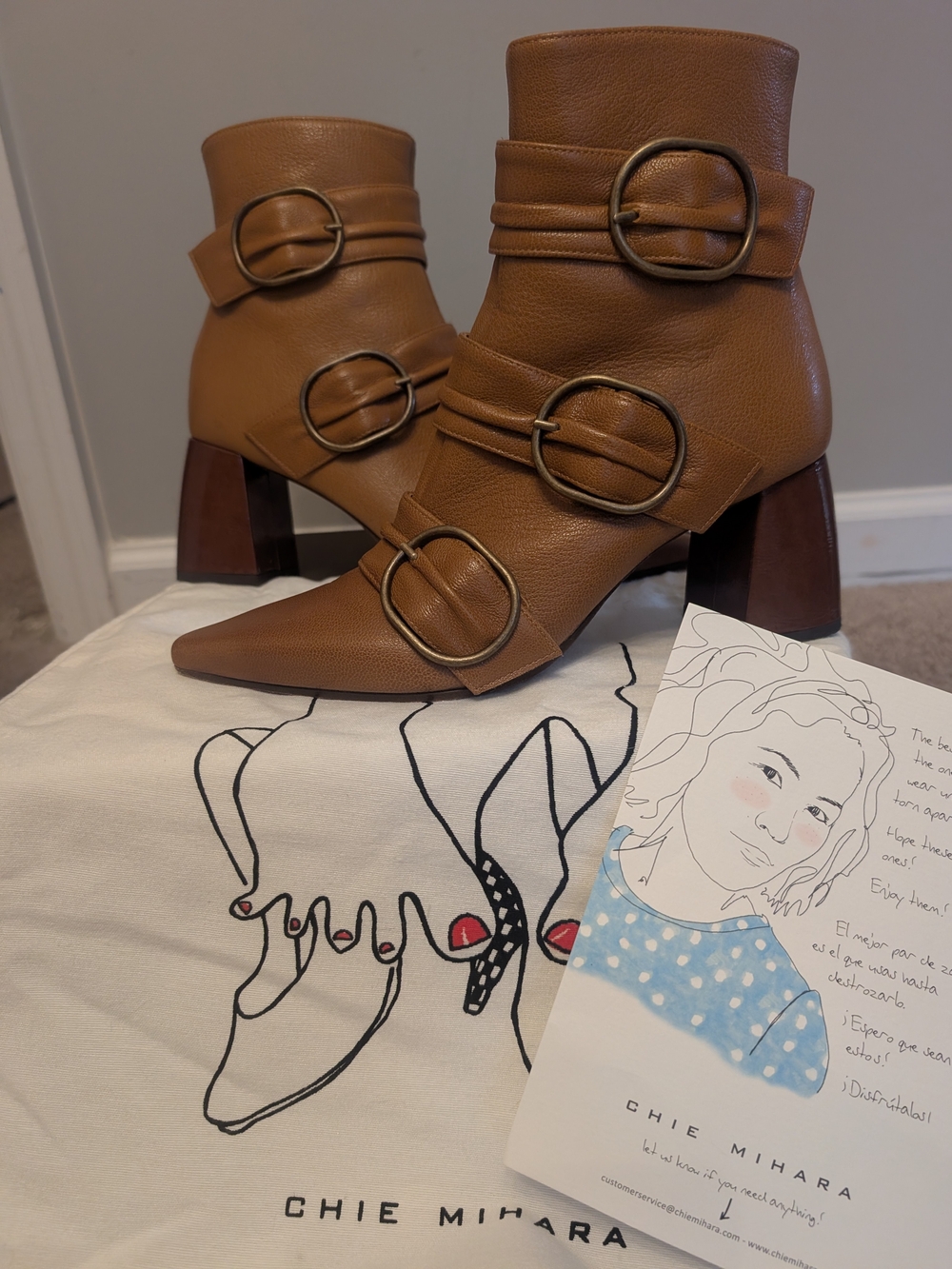 Chie Mihara Cognac Leather Buckle Ankle Boots
